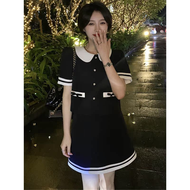 YZ1526L_大碼女裝夏季新款胖mm韓版小眾學院風上衣高腰顯瘦半身裙兩件套裝