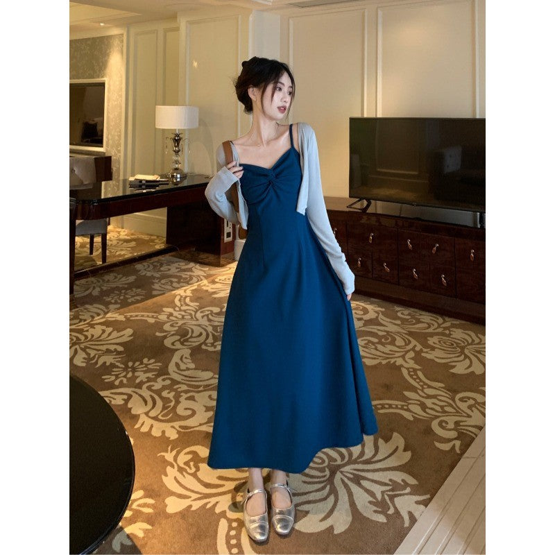2622L_ 法式女伶 冰川美人顯腰身扭結兩件式長洋裝