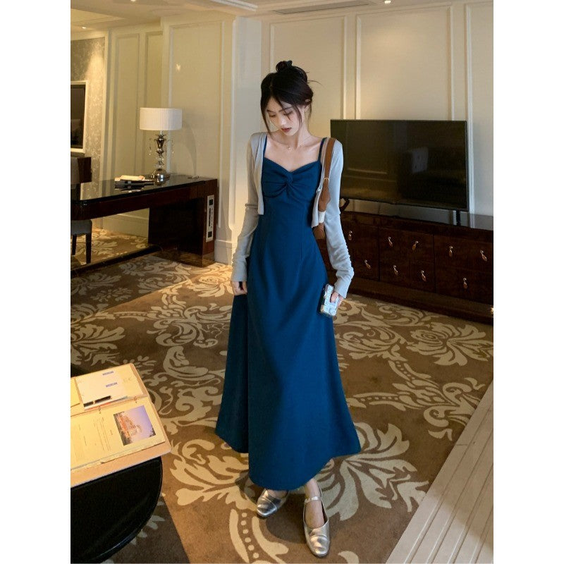 2622L_ 法式女伶 冰川美人顯腰身扭結兩件式長洋裝