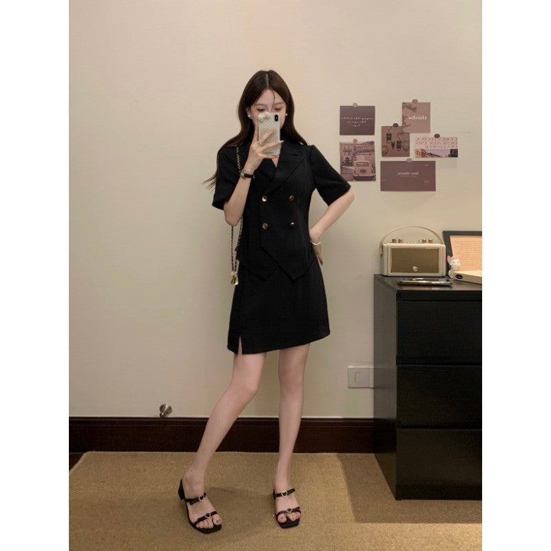A8573L_微胖顯瘦時尚職場定製套裝大碼氣質女裝夏季新款短袖半身裙