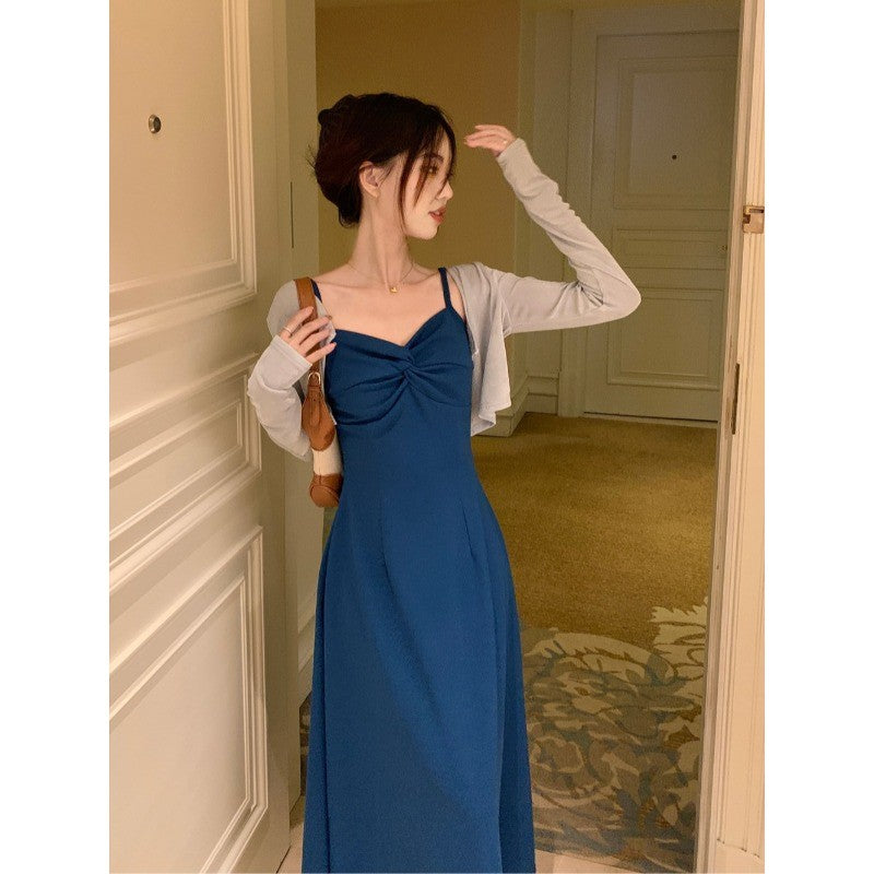 2622L_ 法式女伶 冰川美人顯腰身扭結兩件式長洋裝