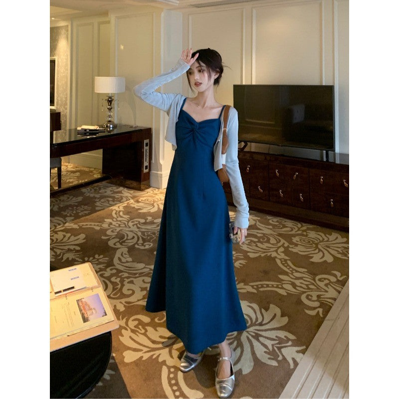 2622L_ 法式女伶 冰川美人顯腰身扭結兩件式長洋裝