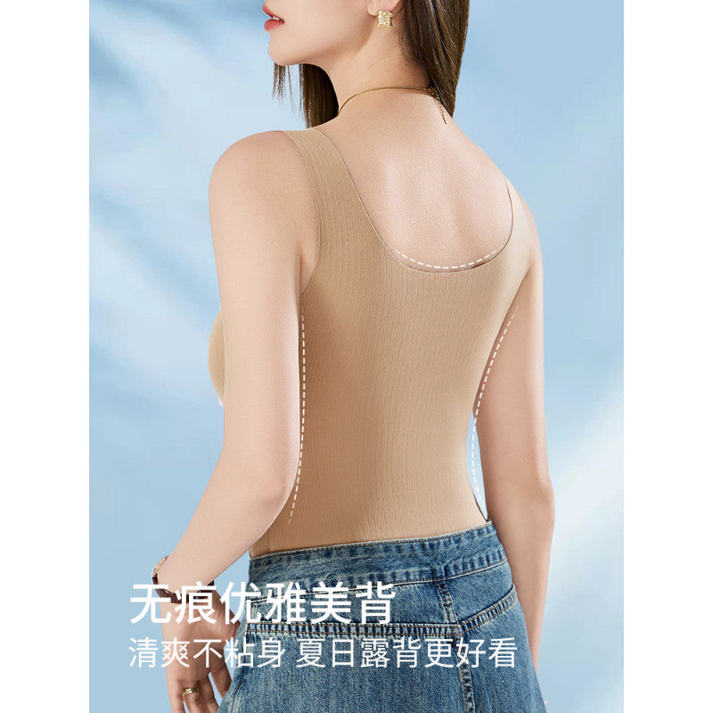 A128L_帶胸墊背心女 115kg可穿 罩杯背心 大尺碼背心 外穿遮副乳背心 寬肩帶背心 內搭背心 無袖上衣 吊帶背心