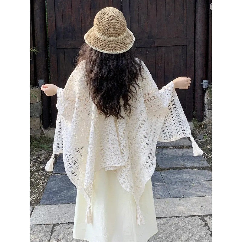 YZ9633L_復古度假鏤空針織披肩流蘇開衫女薄款斗篷春秋裙子民族蕾絲罩衫