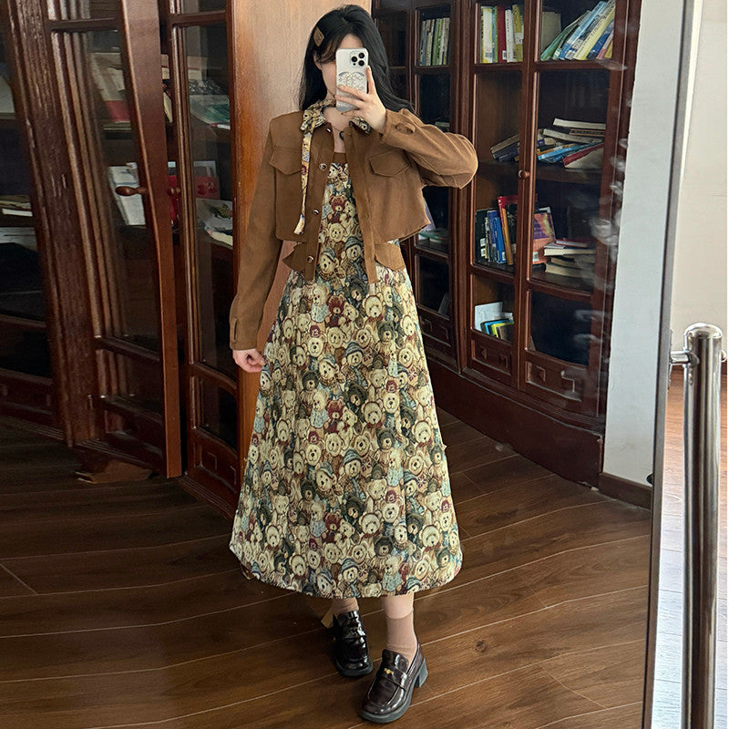A1168L_大碼女裝復古連衣裙秋季梨形身材設計感吊帶裙胖MM顯瘦A字裙