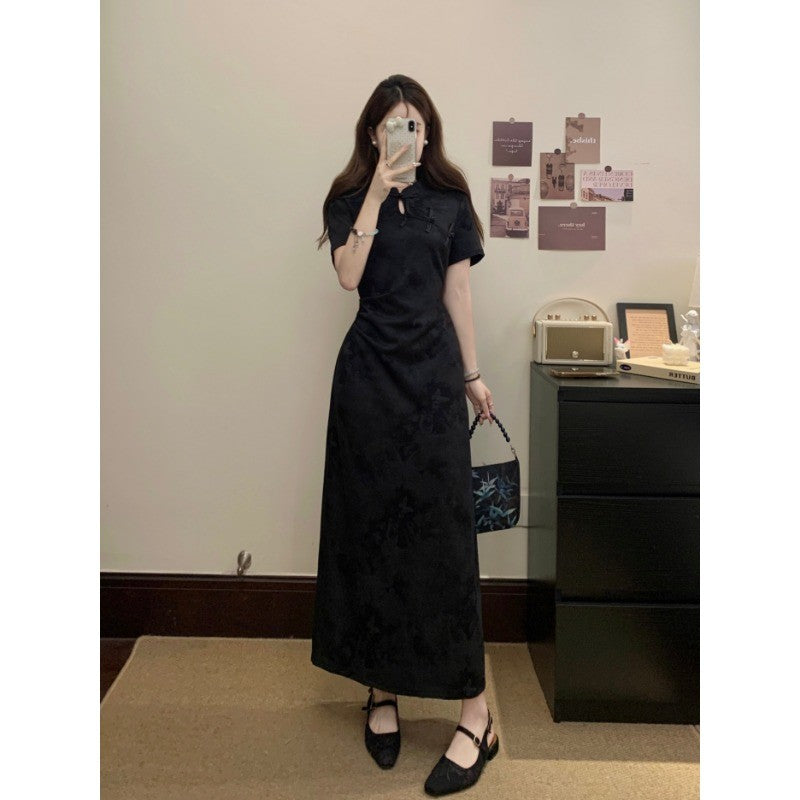 A3358L_夏季大碼女裝微胖mm顯瘦遮肉國風中式改良旗袍連衣裙