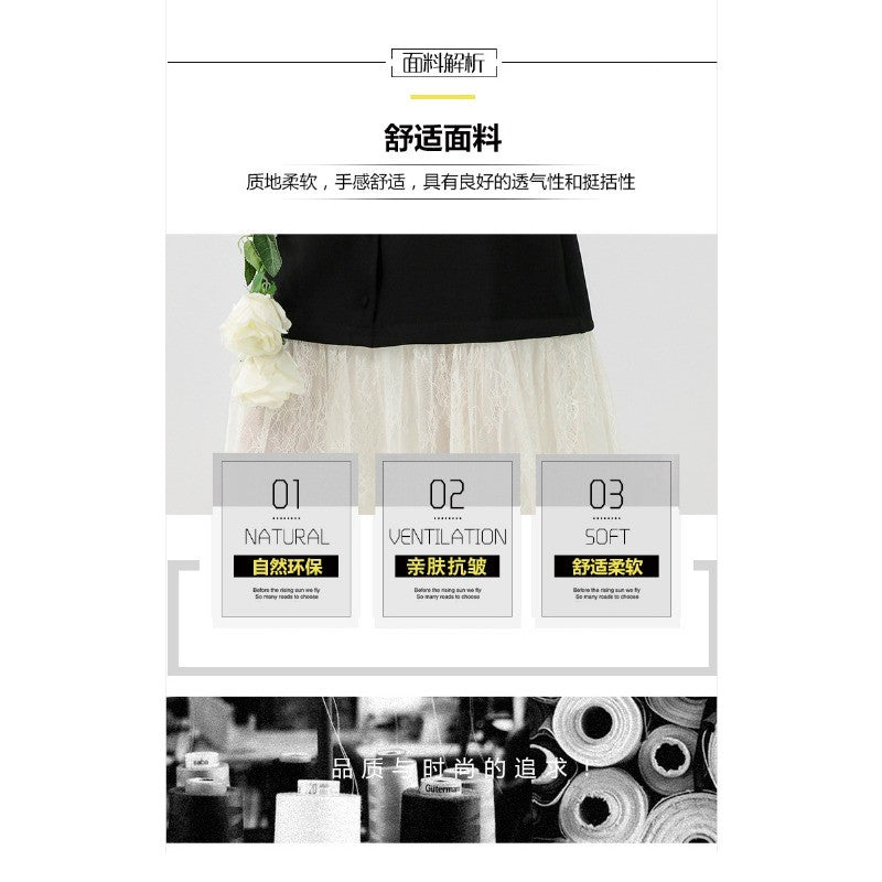 VKJ-105 S-2XL 秋季新法式浪漫V領針織拼接重工蕾絲氣質顯瘦長款連衣裙