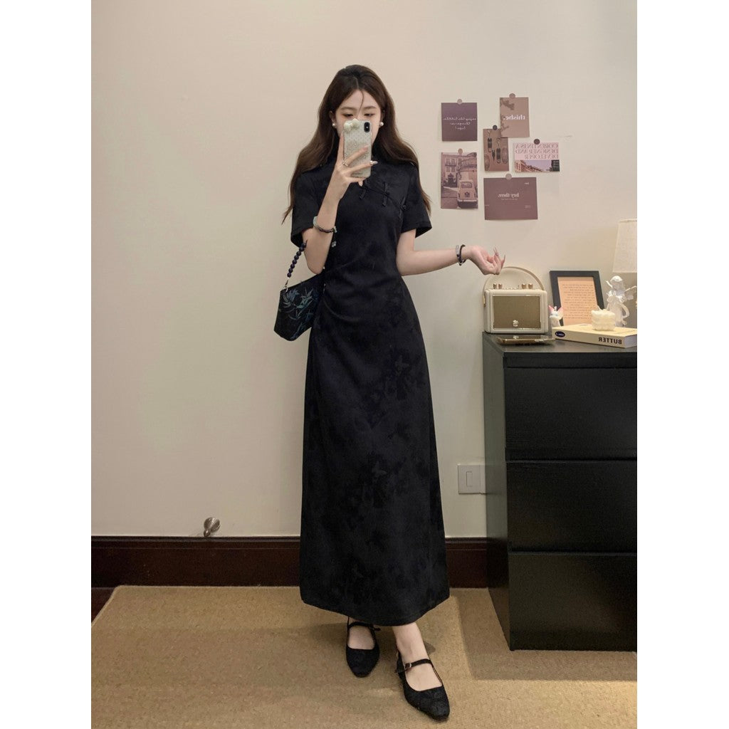 A3358L_夏季大碼女裝微胖mm顯瘦遮肉國風中式改良旗袍連衣裙