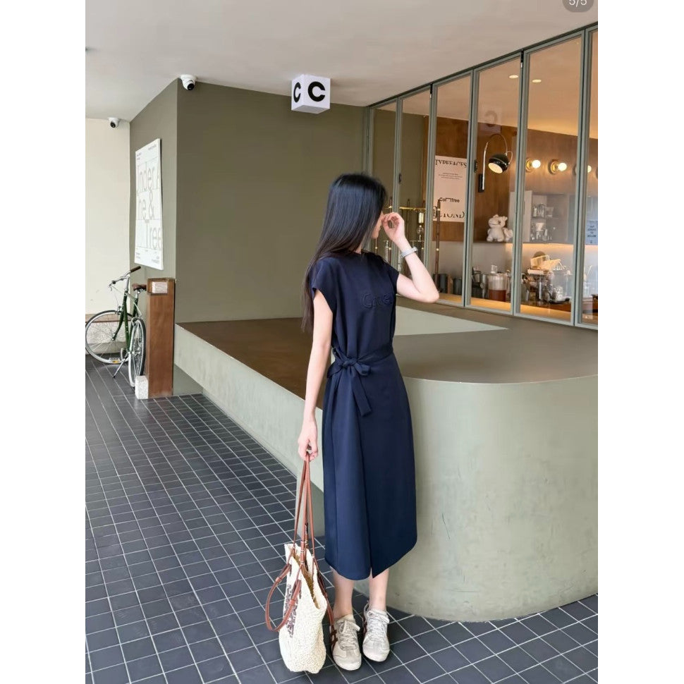 1066L_大碼女裝胖MM顯瘦收腰立體壓花遮肉短袖連衣裙