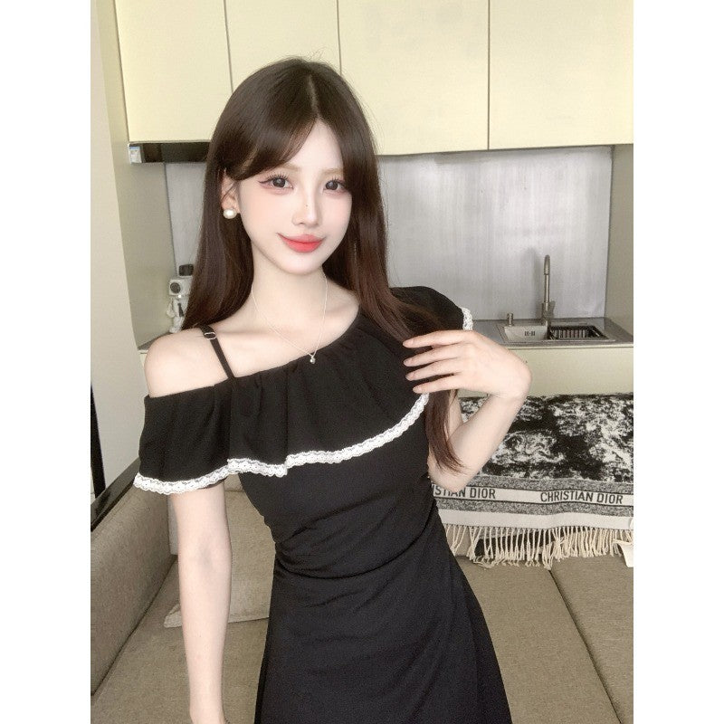 1909L_大碼胖mm曼妙舞曲2025夏女裝氣質收腰顯瘦時尚長款黑色連衣裙女