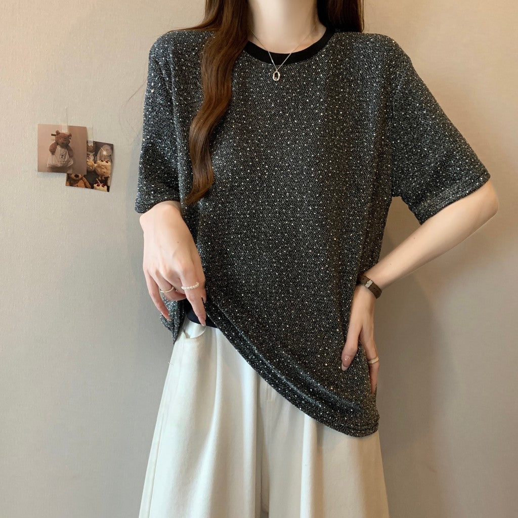 1133L_大碼滿天星胖MM顯瘦圓領簡約時尚短袖T恤女百搭上衣