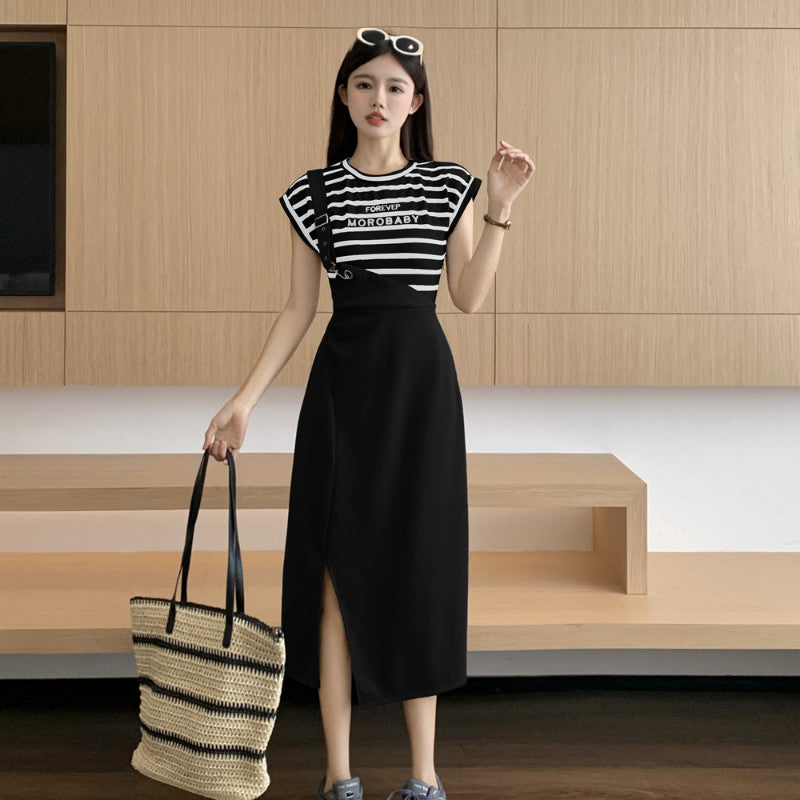 A9093L_大碼女裝韓版收腰甜美連衣裙設計感修身中長裙胖MM顯瘦