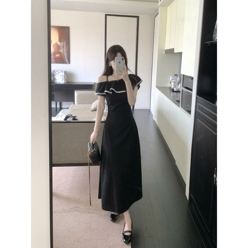 1909L_大碼胖mm曼妙舞曲2025夏女裝氣質收腰顯瘦時尚長款黑色連衣裙女