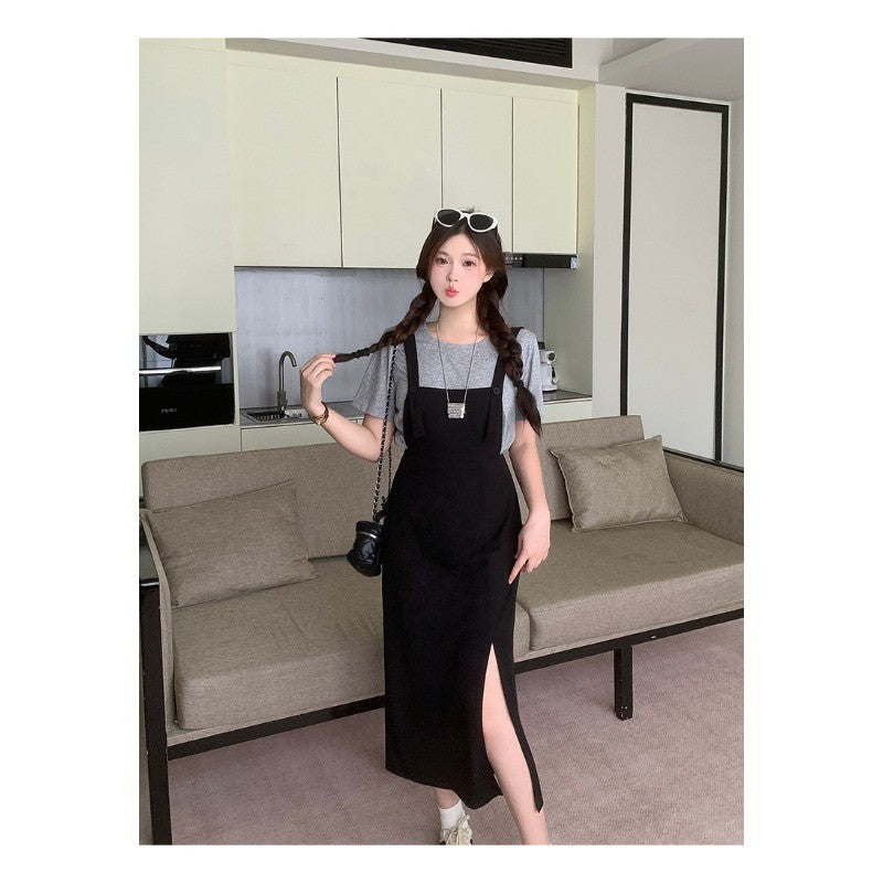 22013L_夏裝新款胖mm大碼女休閒時尚短袖上衣長短款連衣裙套裝