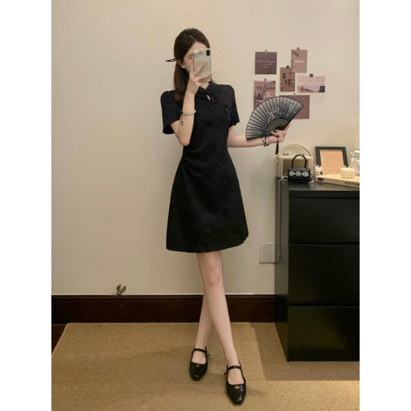 A3358L_夏季大碼女裝微胖mm顯瘦遮肉國風中式改良旗袍連衣裙