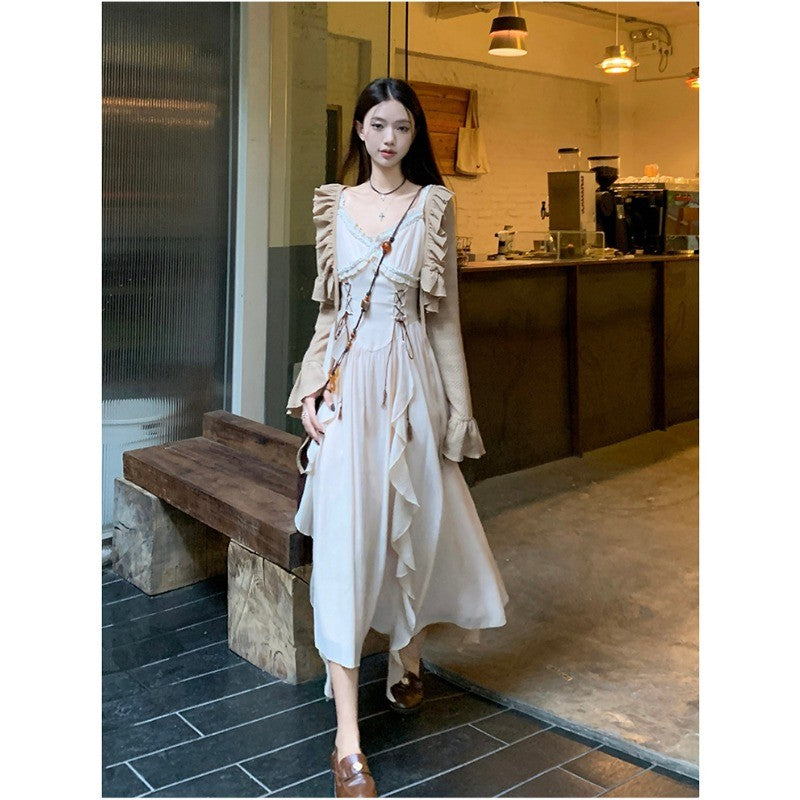 1195L_波西米亞風吊帶女春夏兩件套連衣裙2025新款大碼中長裙套裝