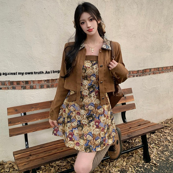 A1168L_大碼女裝復古連衣裙秋季梨形身材設計感吊帶裙胖MM顯瘦A字裙