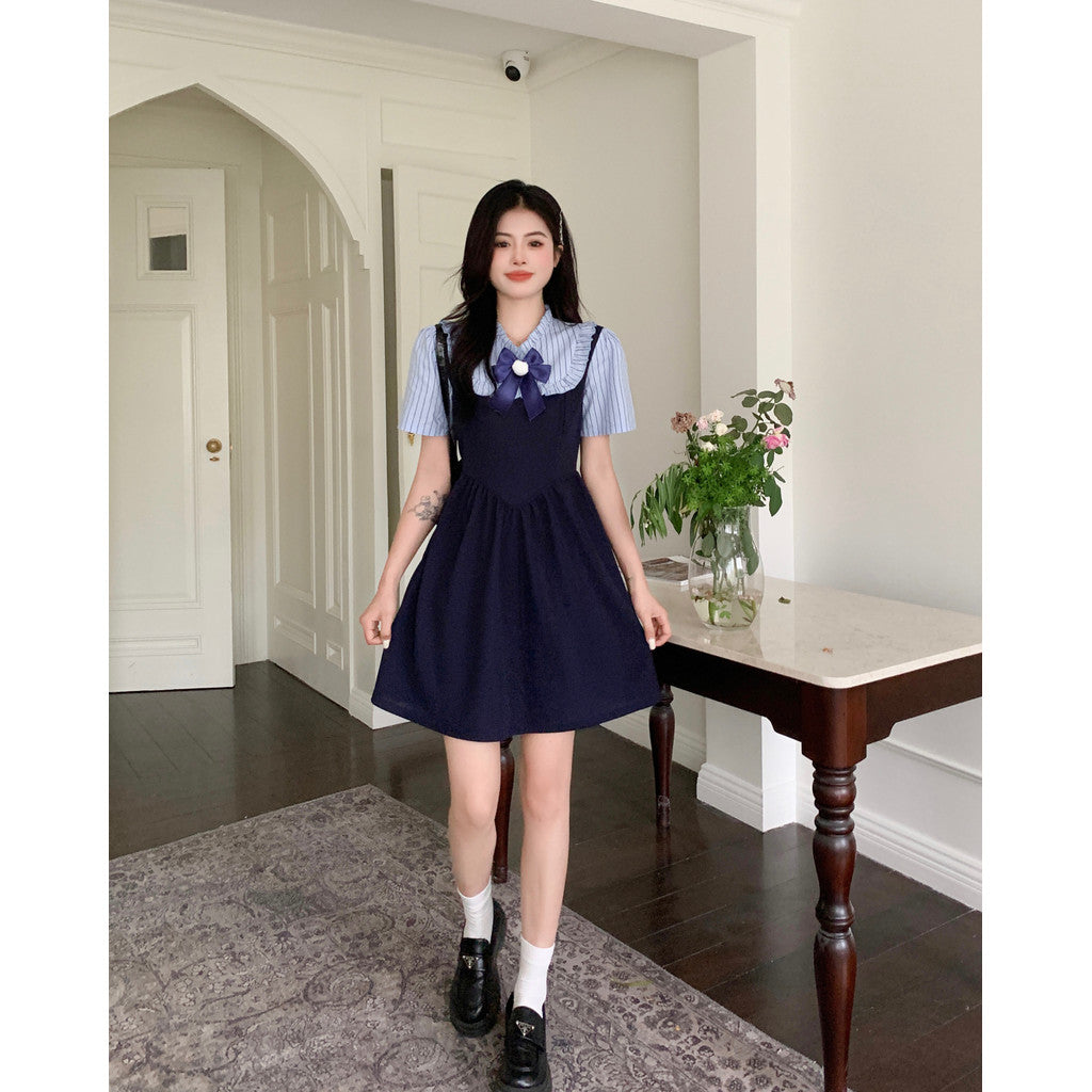 8582L_大碼胖mm學院風氣質連衣裙女2025夏季收腰遮肚顯瘦遮肚裙子女