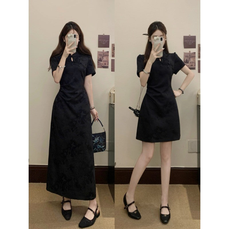 A3358L_夏季大碼女裝微胖mm顯瘦遮肉國風中式改良旗袍連衣裙