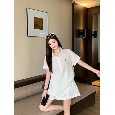 3329L_大碼女裝夏季新款時尚套裝短袖襯衣短褲兩件套