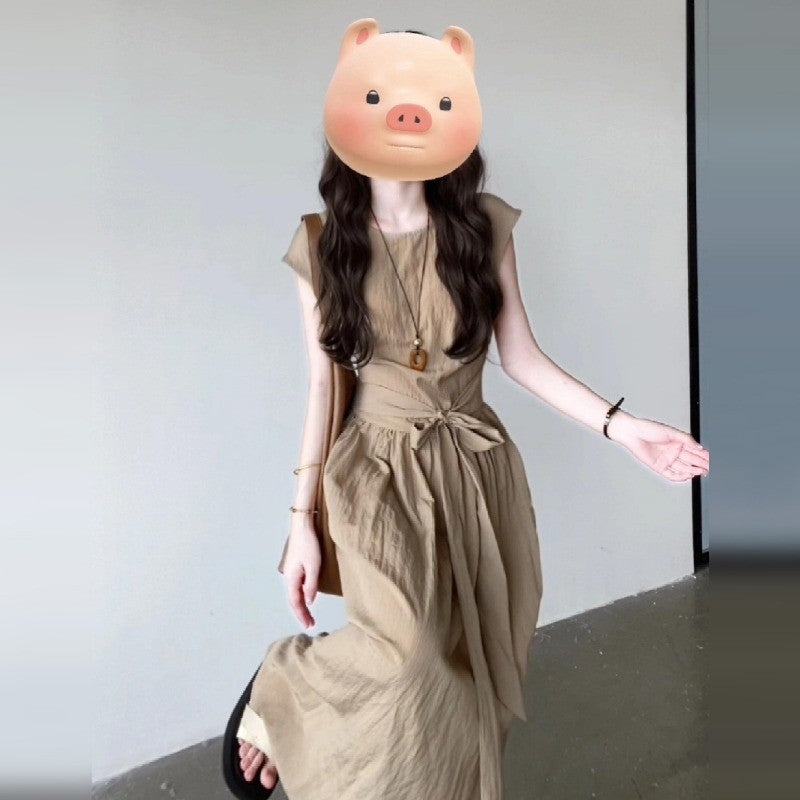 C7L55455L_法式絕美短袖連衣裙子女夏季2025新款今年流行爆款巨好看掐腰長裙
