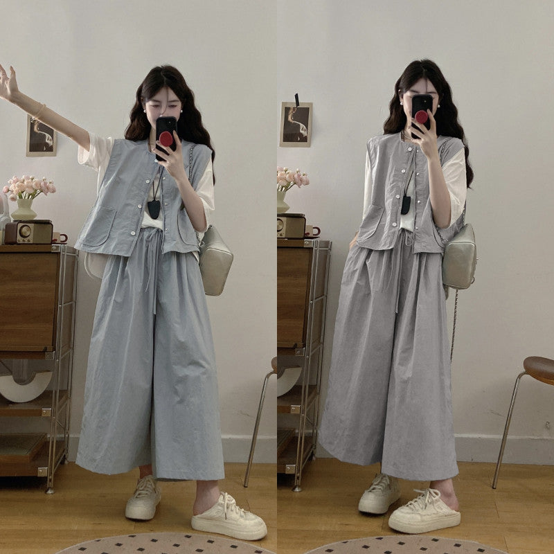 8652L_大碼韓版時尚顯瘦無袖疊穿馬甲休閒通勤百搭褲裙內搭三件套