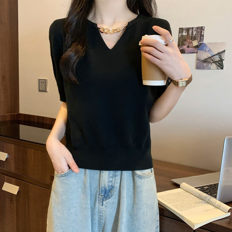 856L_ 大碼女裝夏裝2025年正肩胖妹妹夏裝顯瘦短袖T恤設計感上衣