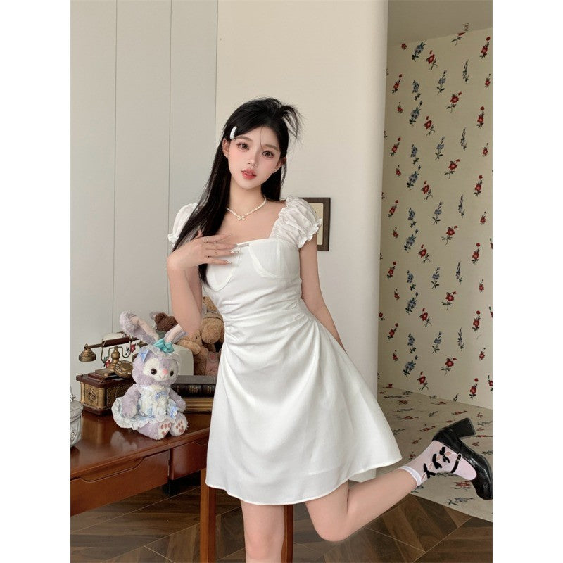 18331L_黑色收腰顯瘦方領連衣裙女2025新款夏季法式赫本風氣質a字短裙子