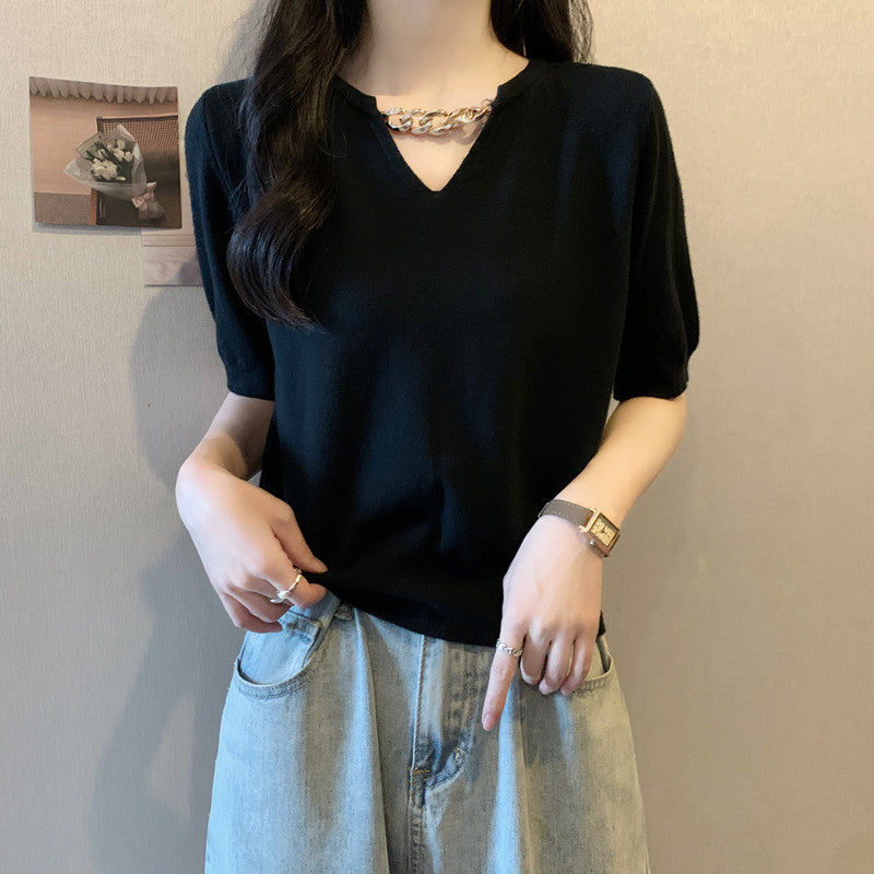 856L_ 大碼女裝夏裝2025年正肩胖妹妹夏裝顯瘦短袖T恤設計感上衣