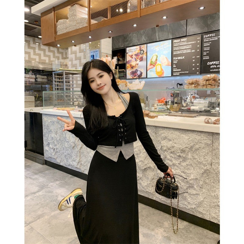 A8195L_大碼秋裝搭配一整套時尚微胖mm梨形顯瘦美拉德穿搭半身裙套裝