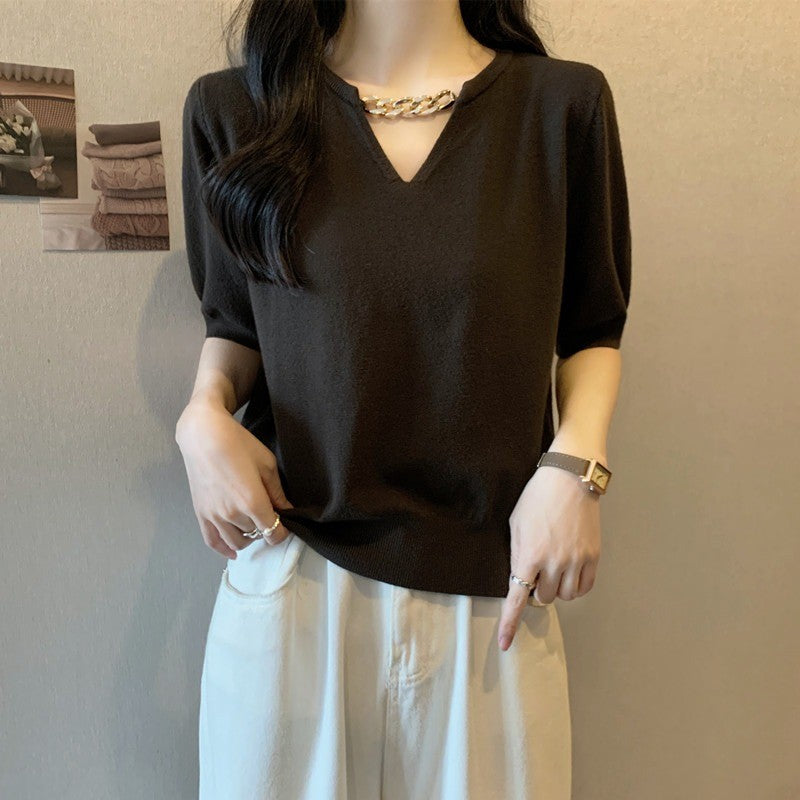 856L_ 大碼女裝夏裝2025年正肩胖妹妹夏裝顯瘦短袖T恤設計感上衣