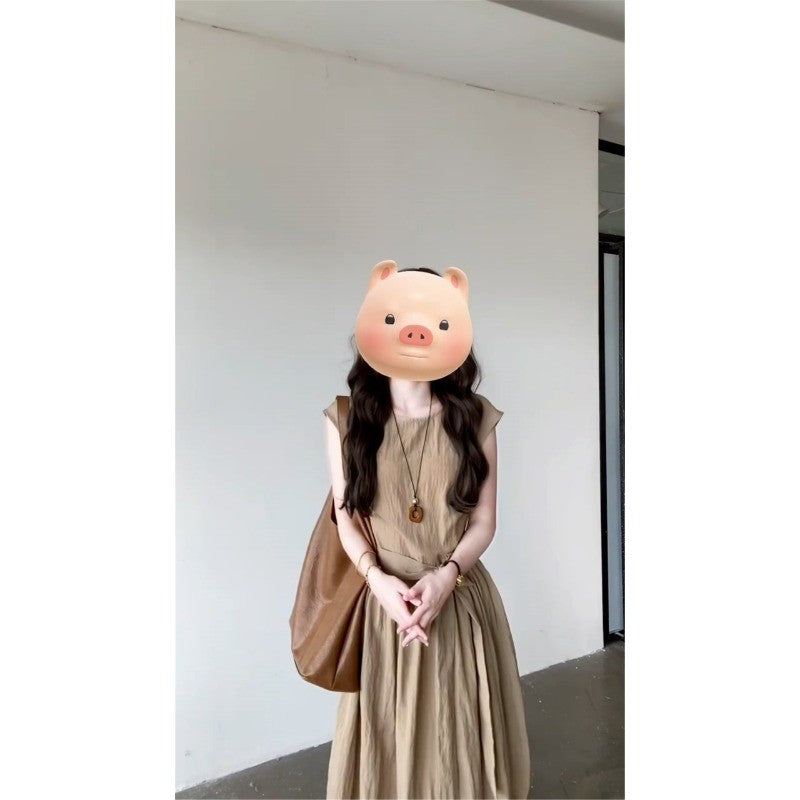 C7L55455L_法式絕美短袖連衣裙子女夏季2025新款今年流行爆款巨好看掐腰長裙
