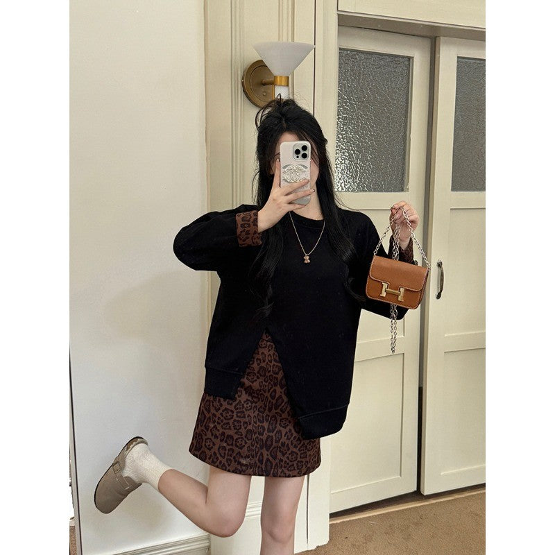 3070L_大碼女裝秋季時尚兩件套裙子女胖MM藏肉顯瘦兩件套套裝女