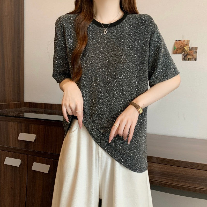 1133L_大碼滿天星胖MM顯瘦圓領簡約時尚短袖T恤女百搭上衣