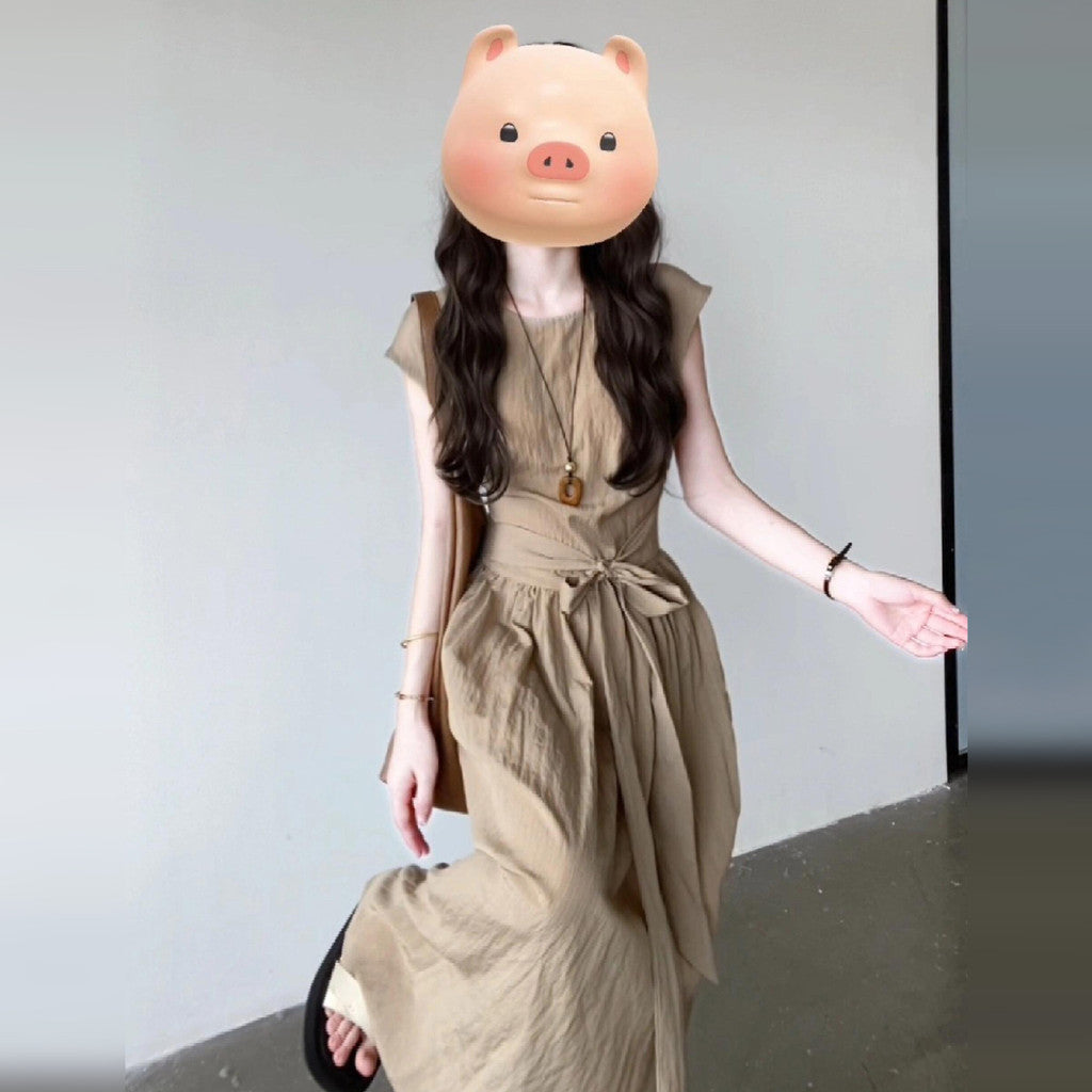 C7L55455L_法式絕美短袖連衣裙子女夏季2025新款今年流行爆款巨好看掐腰長裙