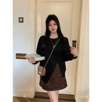 3070L_大碼女裝秋季時尚兩件套裙子女胖MM藏肉顯瘦兩件套套裝女