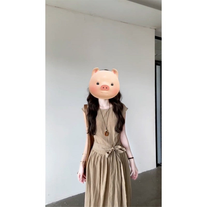 C7L55455L_法式絕美短袖連衣裙子女夏季2025新款今年流行爆款巨好看掐腰長裙