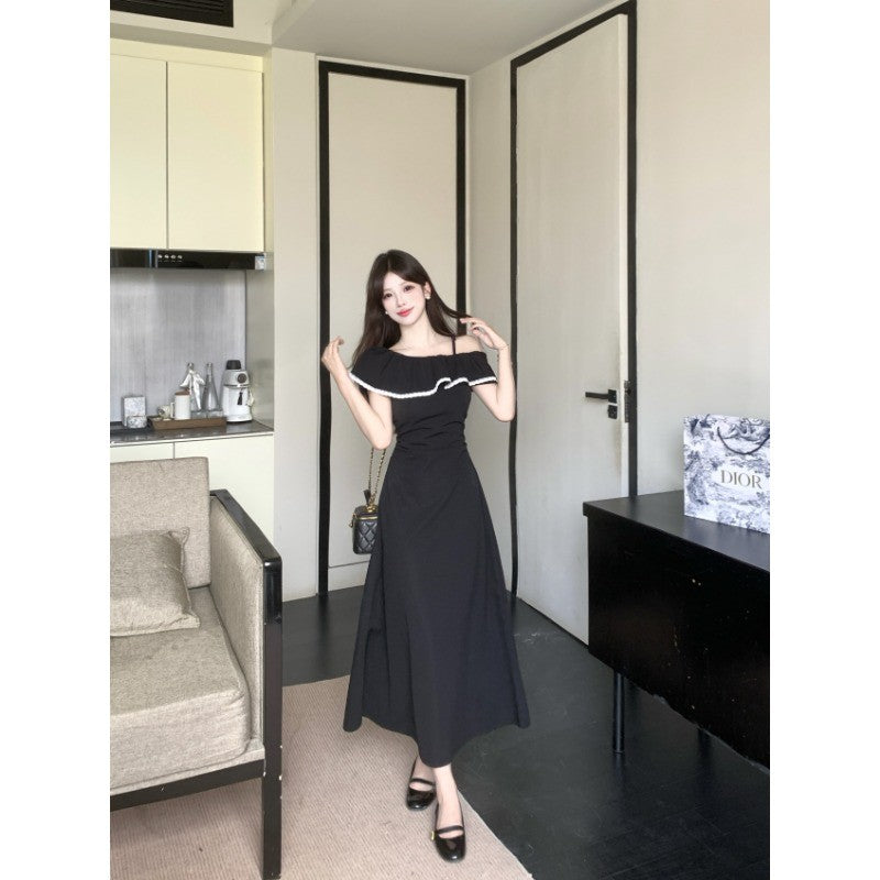 1909L_大碼胖mm曼妙舞曲2025夏女裝氣質收腰顯瘦時尚長款黑色連衣裙女