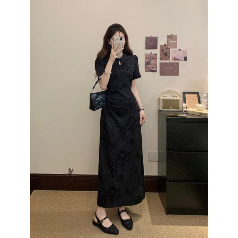 A3358L_夏季大碼女裝微胖mm顯瘦遮肉國風中式改良旗袍連衣裙