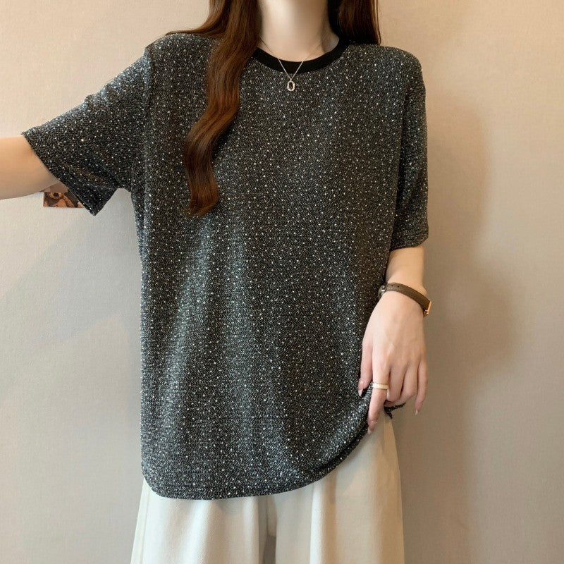 1133L_大碼滿天星胖MM顯瘦圓領簡約時尚短袖T恤女百搭上衣