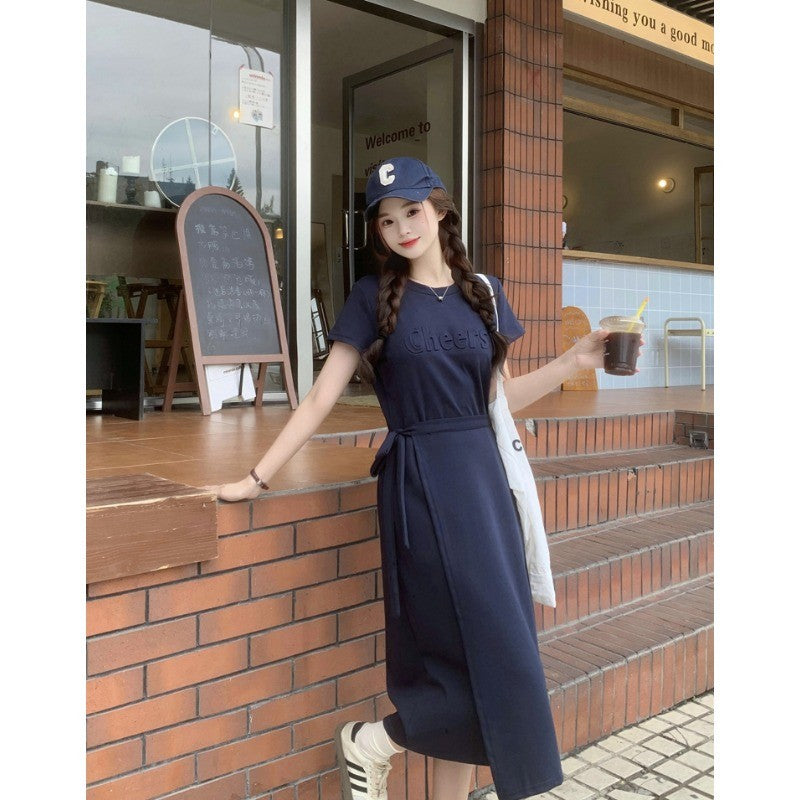 1066L_大碼女裝胖MM顯瘦收腰立體壓花遮肉短袖連衣裙