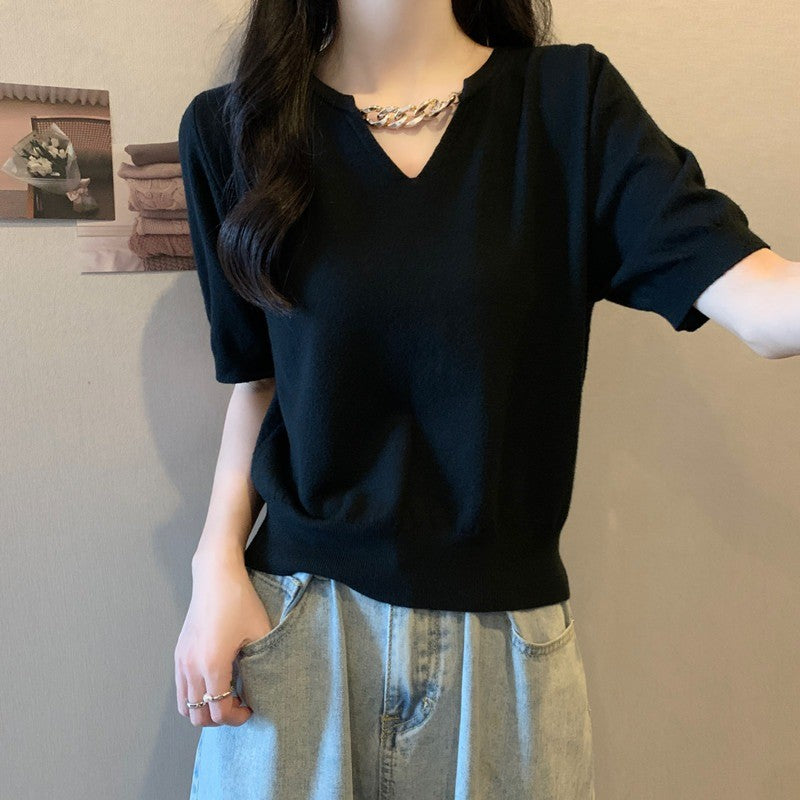 856L_ 大碼女裝夏裝2025年正肩胖妹妹夏裝顯瘦短袖T恤設計感上衣