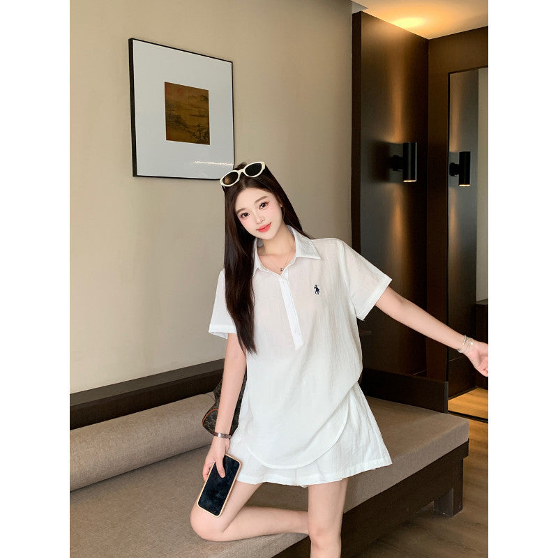 3329L_大碼女裝夏季新款時尚套裝短袖襯衣短褲兩件套