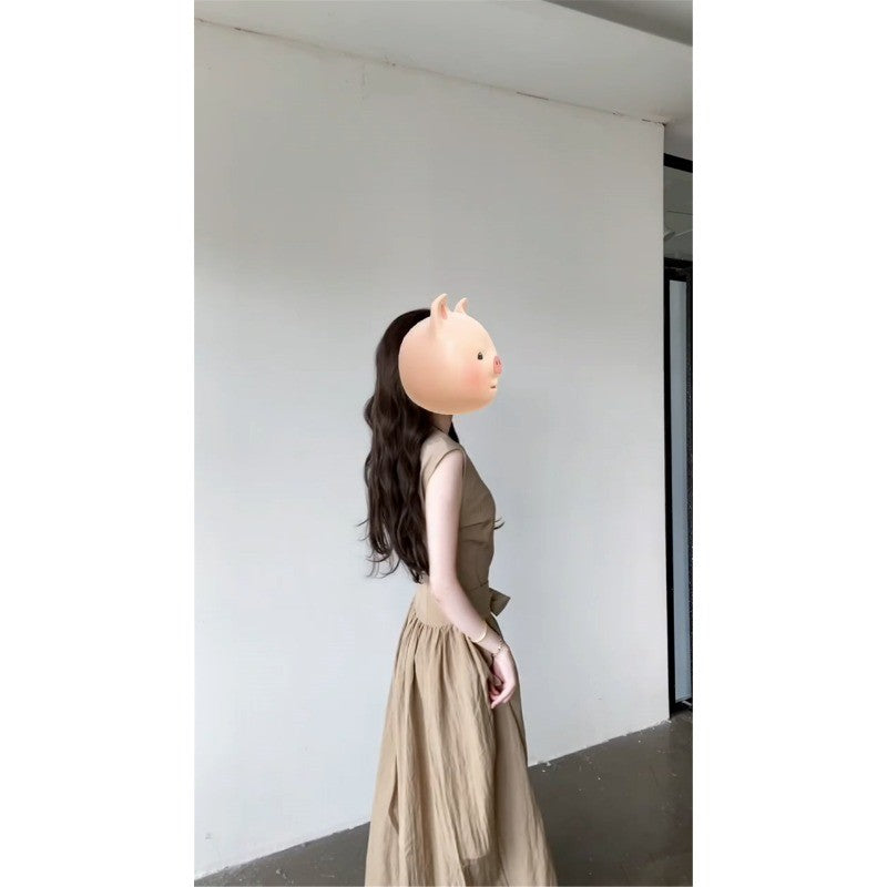 C7L55455L_法式絕美短袖連衣裙子女夏季2025新款今年流行爆款巨好看掐腰長裙