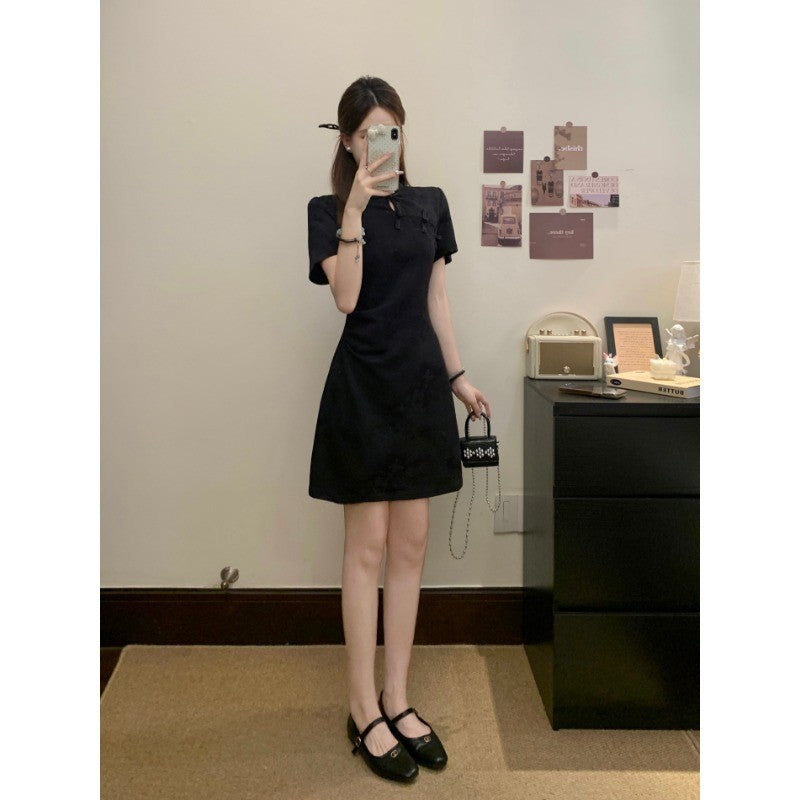 A3358L_夏季大碼女裝微胖mm顯瘦遮肉國風中式改良旗袍連衣裙