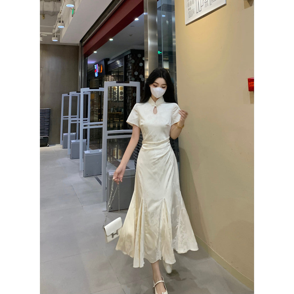 8560L_大碼女裝新中式提花旗袍魚尾裙擺氣質國風連衣裙